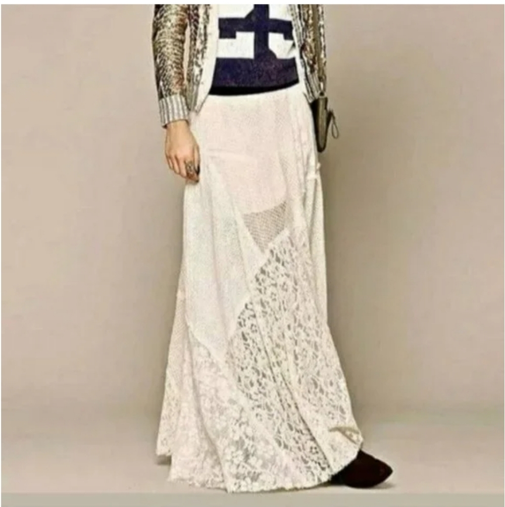 Free People NWT Patchwork Mixed Lace Panel Maxi Skirt S